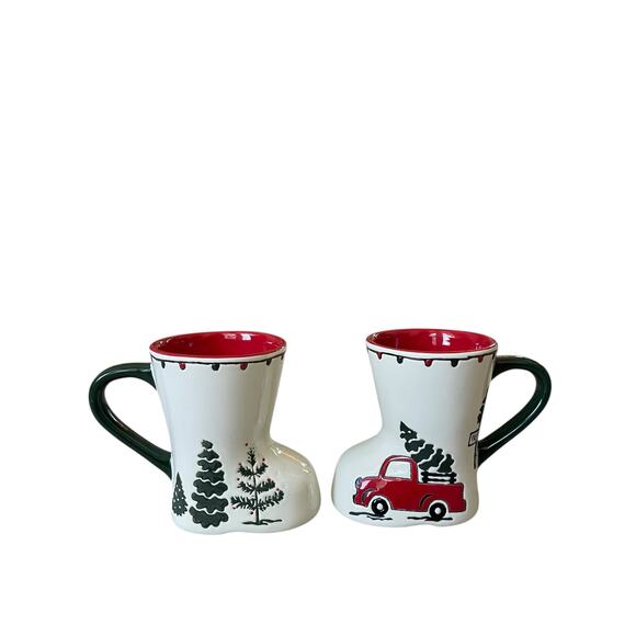 Potter's Studio Red Truck w Christmas Trees Boot-Shaped Coffee Mug 12oz Set of 2 - Picture 13 of 14